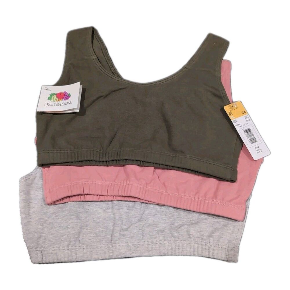Fruit Of The Loom 9012 Tank Style Sports Bra 3 Pack NEW